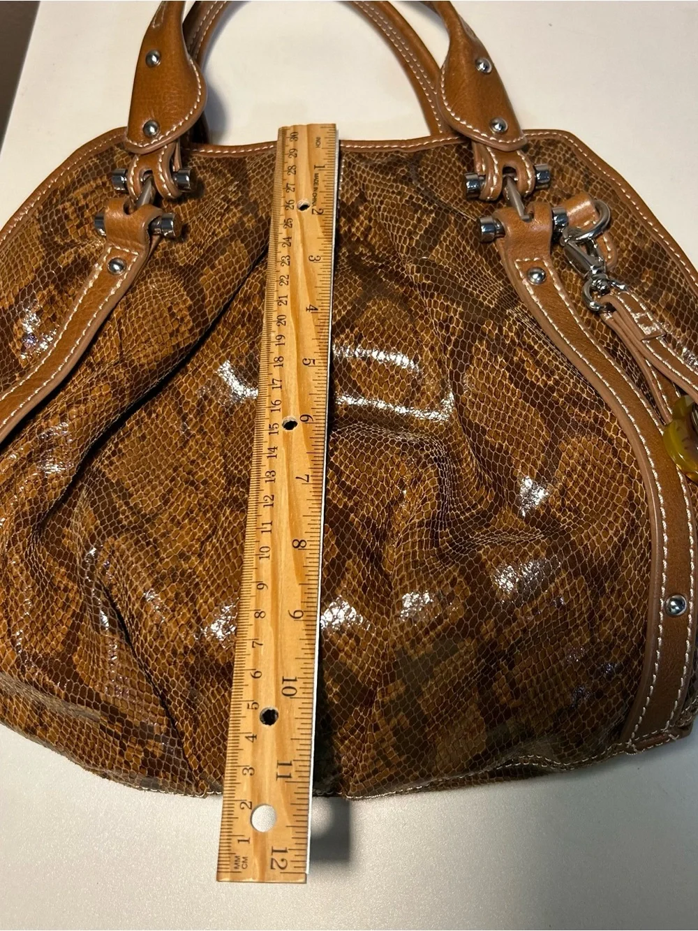 Barr + Barr New York NWT Snakeskin Leather Satchel Crossbody Handbag Purse Brown